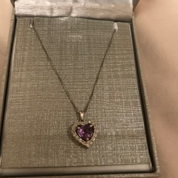 Amethyst Heart 925 Silver Necklace With Diamonds  - Brand New, Box Included - Picture 4 of 8